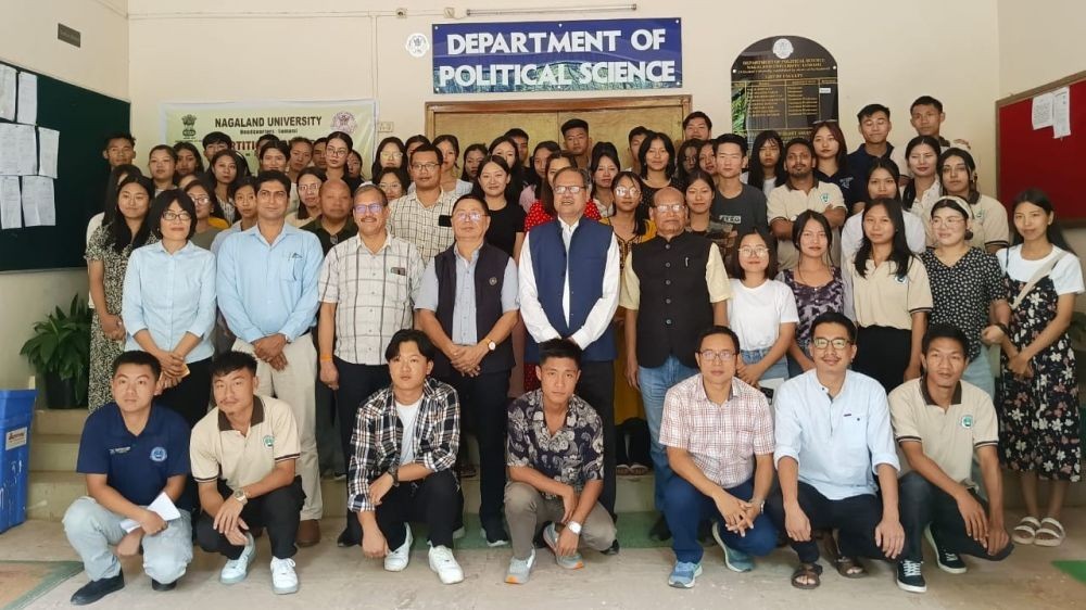 Vice-Chancellor of Nagaland University, Prof Jagadish Kumar Patnaik, and Prof H. John Sema, Department of Political Science, NU with student participants.